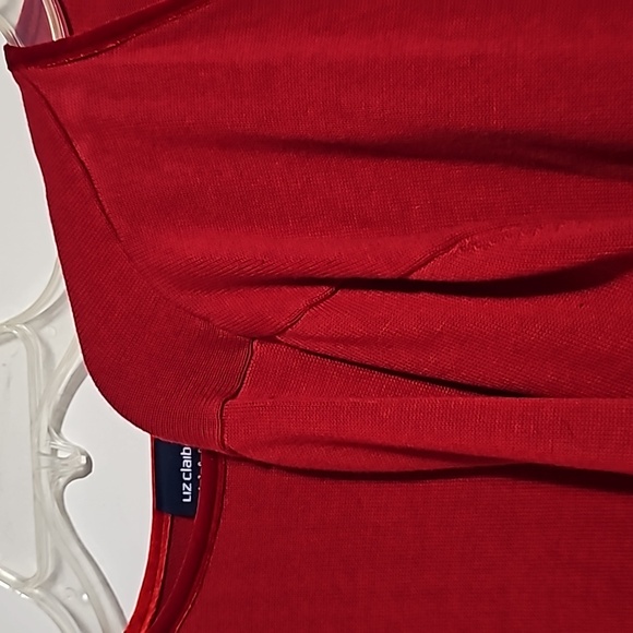 Liz Claiborne Red Twin Set Sz M 100 percent Cotton Christmas Holiday Velvet trim - Picture 2 of 5